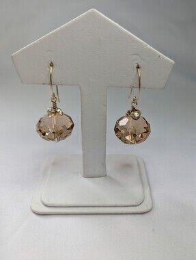 Gold Drop Earrings with Champagne Crystal Accent